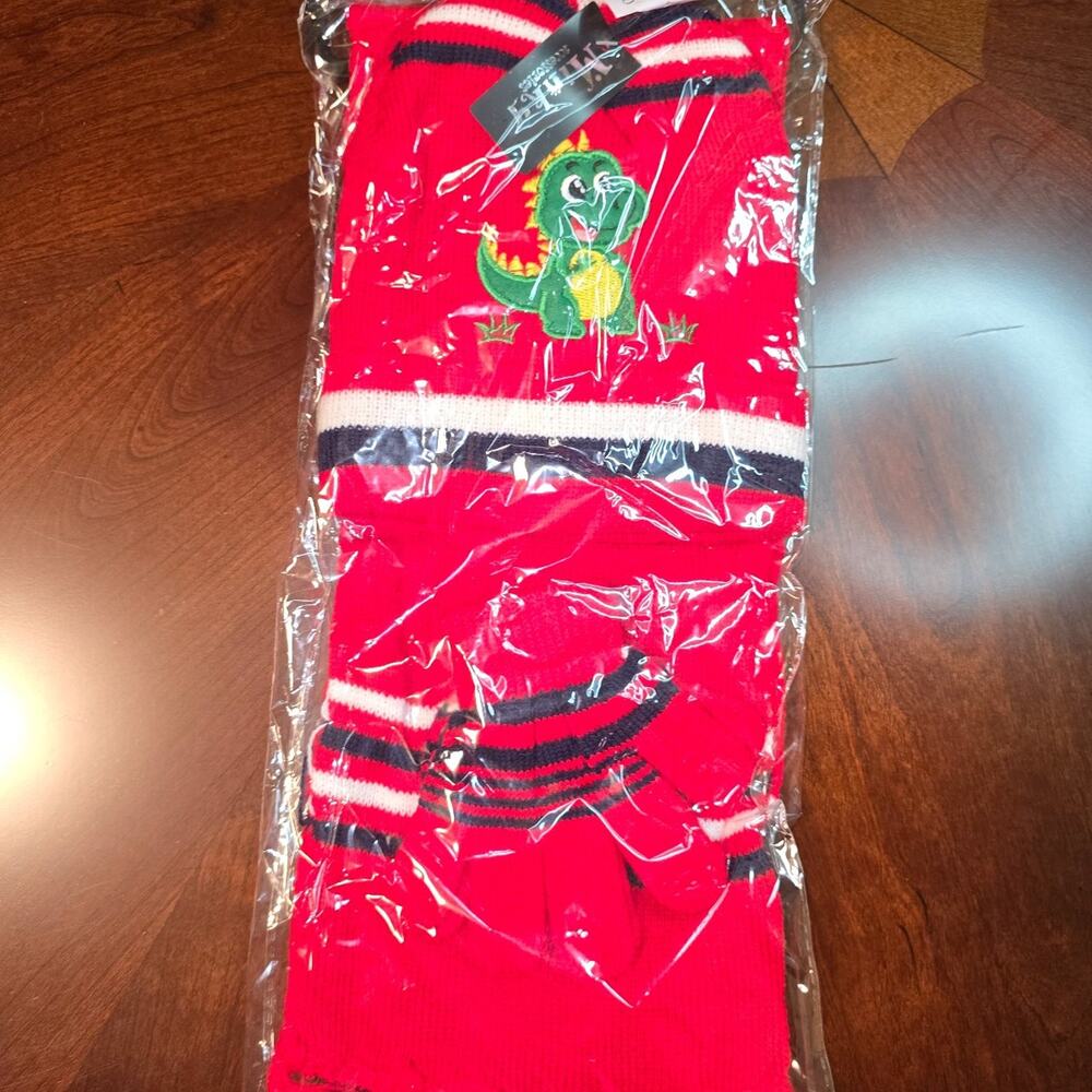 Minky Red Dinosaur Scarf and Beanie Set NWT